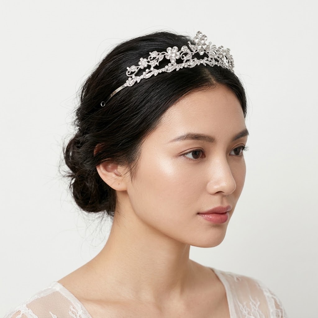 Bridal Flower Tiara, Delicate Leaf Vine Silver Metal Wedding Headband - Image 3