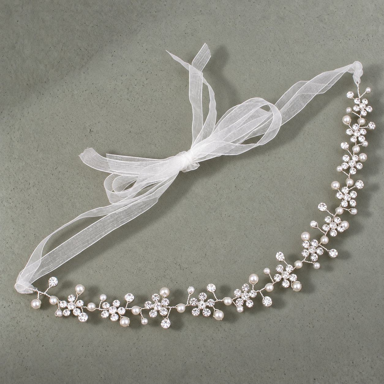 Romantic Pearl Rhinestone Hair Wrap, Thin Floral Bridal Headband for Wedding Hairstyle - Image 4