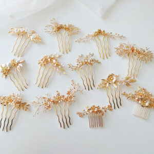 Metal Texture Golden Leaf Flower Bridal Hair Comb Women Shower Party Travel Photography European Handmade Leaves Headpiece