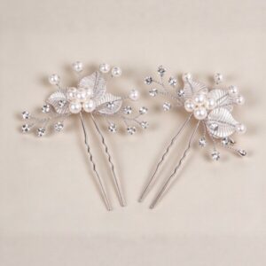 Elegant Pearl & Rhinestone Leaf Hair Pin Set, Bridal Side Hair Decor