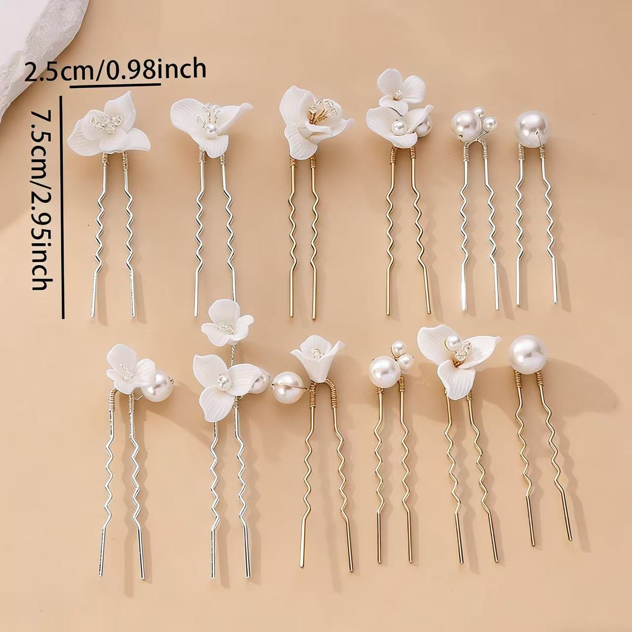 Minimalist White Flower Pearl U-pins, Bridal & Bridesmaid Hair Decor Set - Image 4