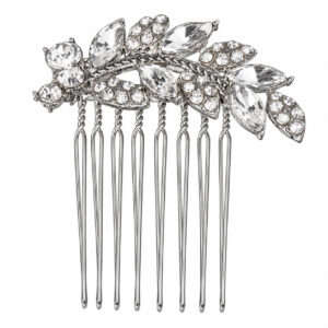 Metal Leaf Crystal Bridal Hair Comb, Marquise Round Rhinestone Formal Hair Accessory