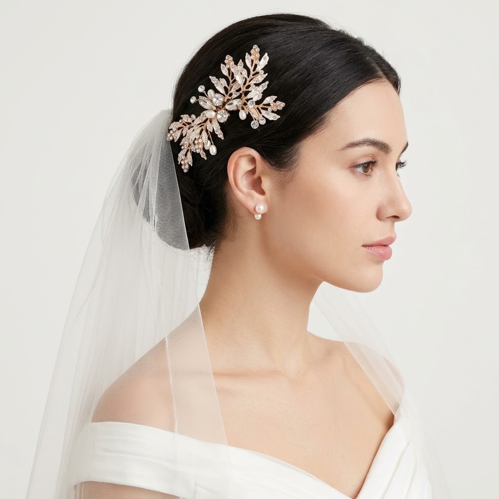 Marquise Crystal Leaf Pearl Bridal Hair Comb, Romantic Branch Formal Hair Accessory - Image 4