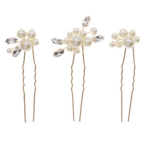 Elegant Beaded Rhinestone Hair Pins, Wedding Pearl U-Shape Clips