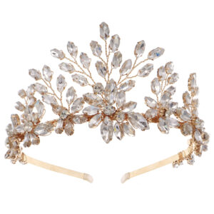 Elegant Floral Pearl Tiara, Sparkling Crystal Bridal Headpiece