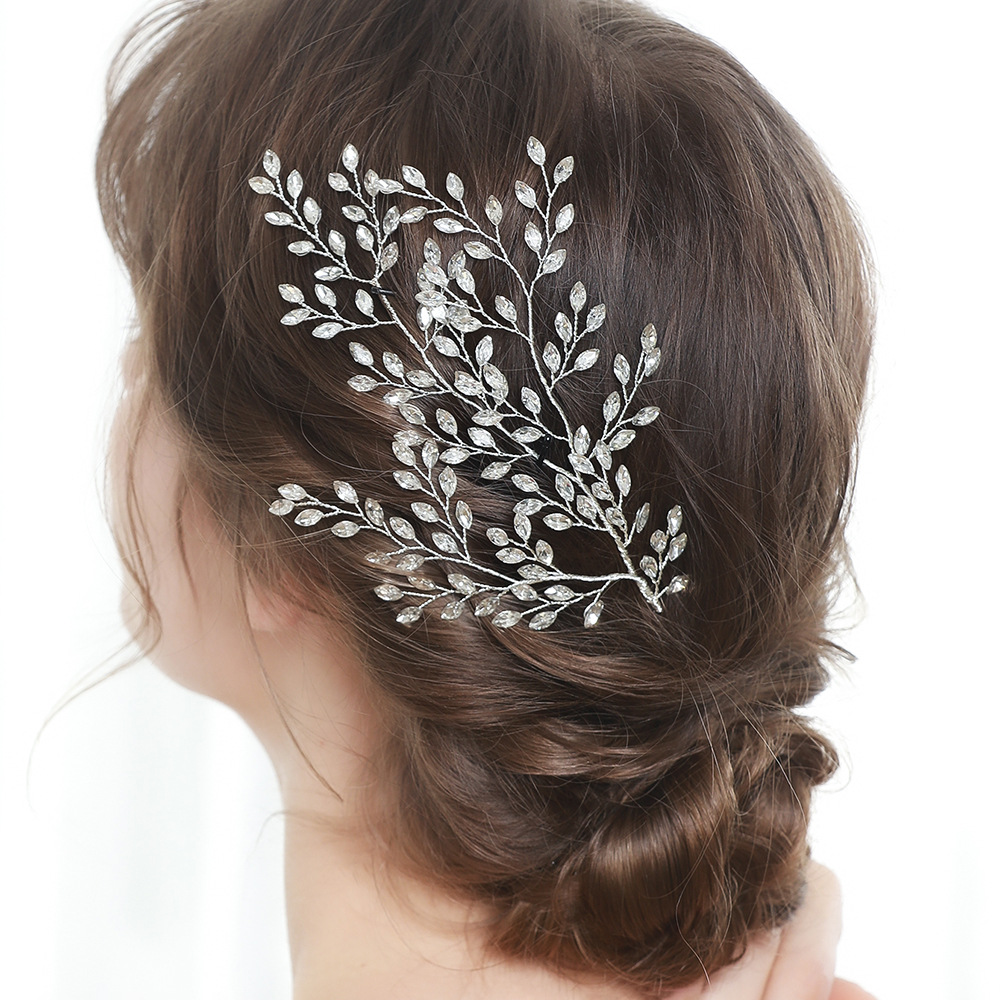 Elegant Crystal Leaf Hair Piece, Sparkling Branch Bridal Headpiece - Image 2