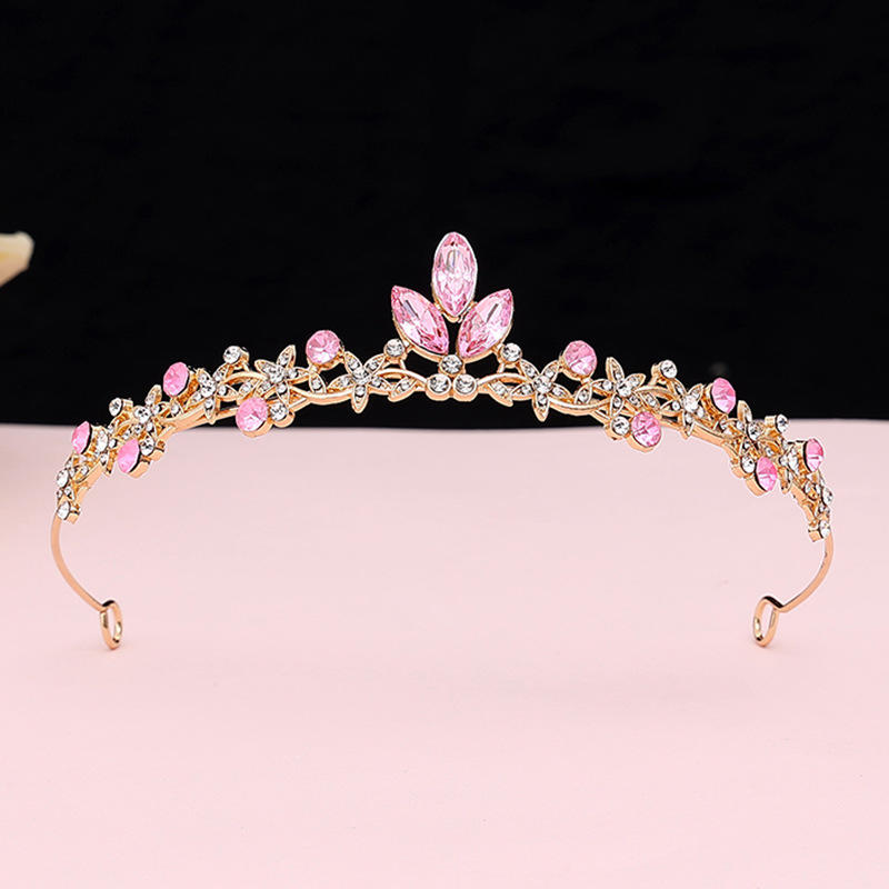 Crown Bride Korean Style Super Fairy Wedding Tiaras Set Gold Plated Crystal Alloy Headband for Adult Children's Ruby - Image 3