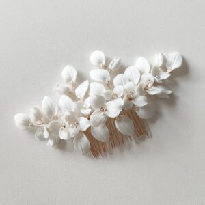 Handmade Ceramic Floral Hair Comb Pearl Bridal Hairpiece European American Style Wedding Accessory for Brides