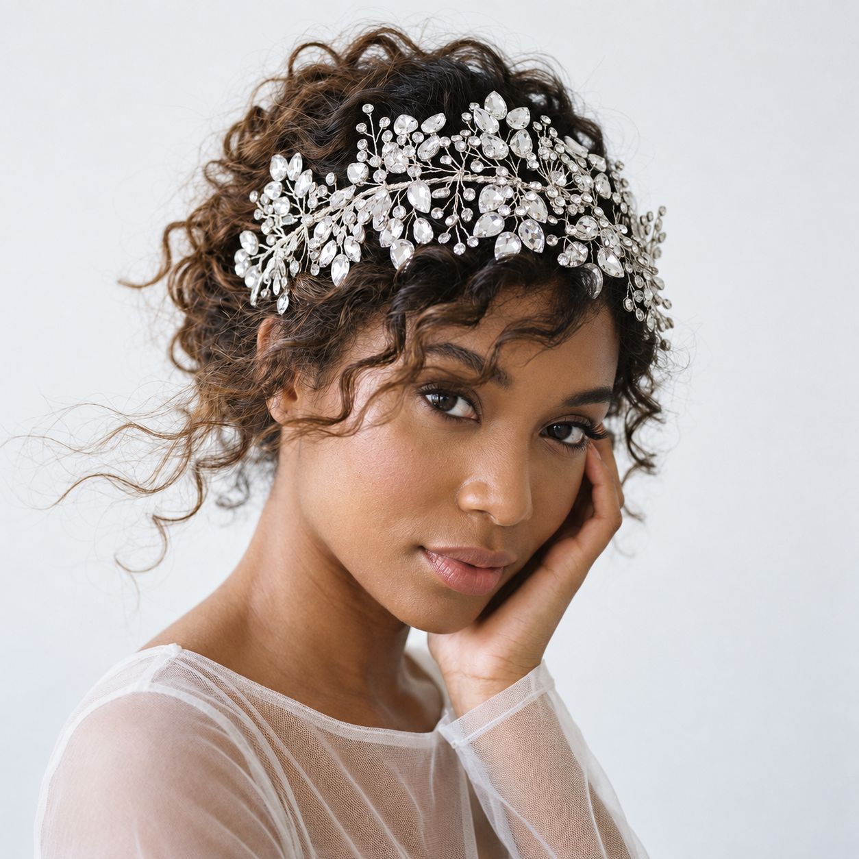Oversized Sparkling Crystal Hair Vine, Silver Tone Branch Hair Accessory for Bride - Image 3