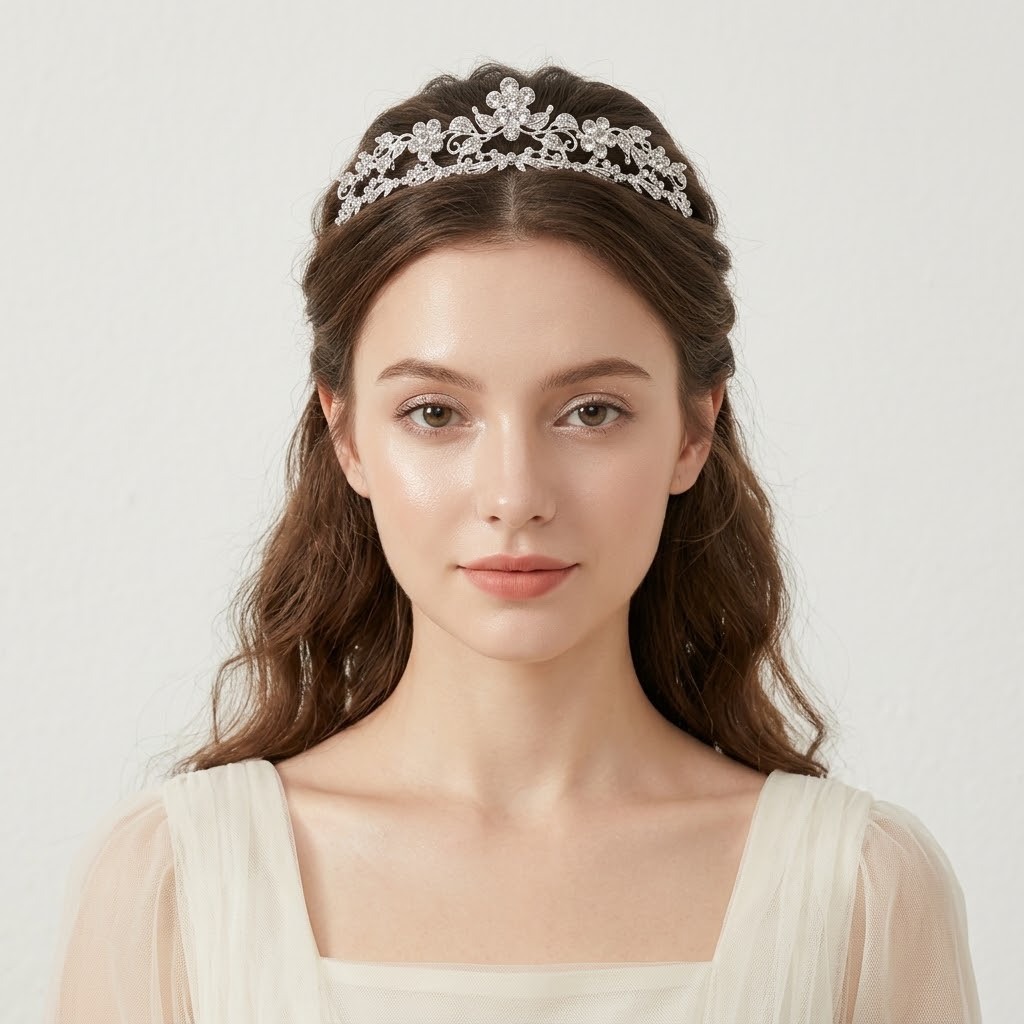 Bridal Flower Tiara, Delicate Leaf Vine Silver Metal Wedding Headband - Image 4