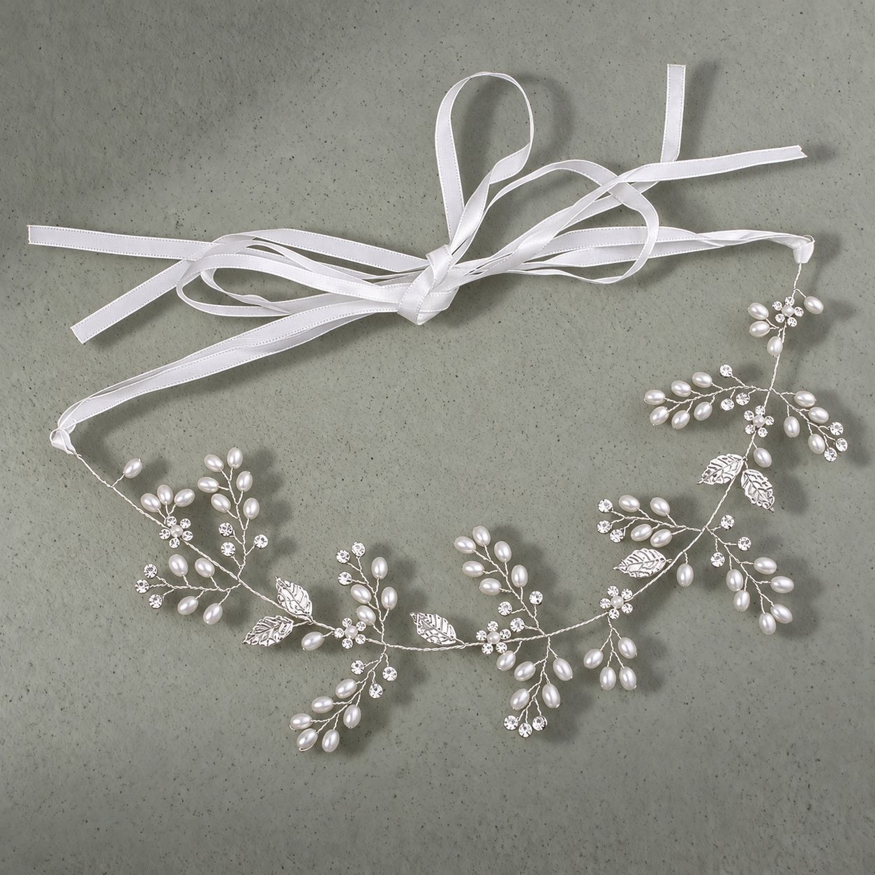 Romantic Pearl Rhinestone Hair Wrap, Thin Floral Bridal Headband for Wedding Hairstyle - Image 5