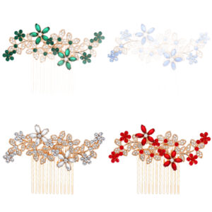 Elegant Golden Floral Branch Hair Comb, Lightweight Wedding Rhinestone Comb