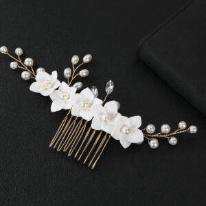 Elegant Floral Branch Hair Comb, Pearl Cluster Updo Accessory