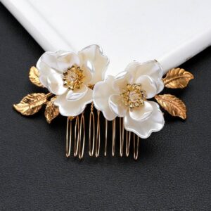 European American Bridal Headpiece White Lotus Gold Hair Comb Wedding Dress Accessories Valentine's Day Gifts Gold Hair Comb