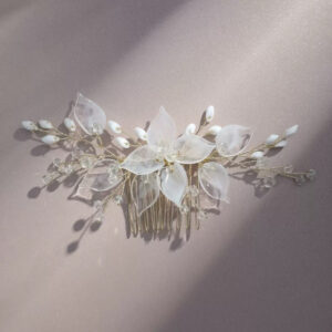 Romantic Clear Petal Pearl Hair Piece, Rhinestone Hair Comb with Comb