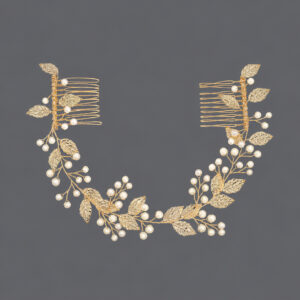 Elegant Metal Leaf Hair Garland, Pearl Cluster Hair Comb Set