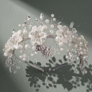 Romantic Crystal Floral Tiara, Wedding Hair Accessory with Matte Flowers