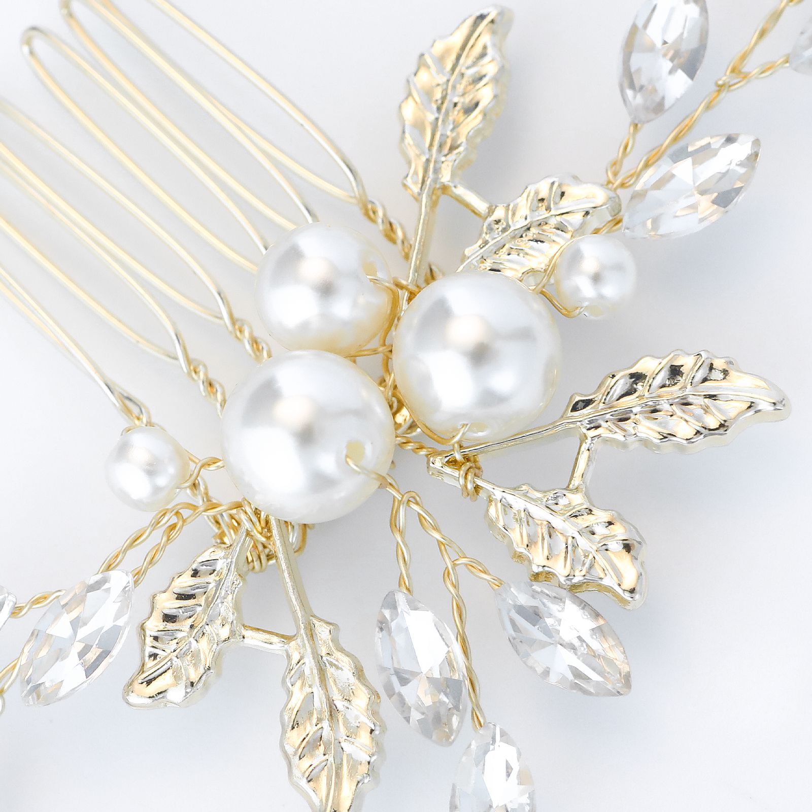 Elegant Crystal Leaf Hair Comb Set, Sparkling Pearl Bridal Headpiece - Image 5