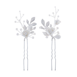 Bridal Floral U Hairpins, Handcrafted Flower and Pearl Wedding Hair Pins