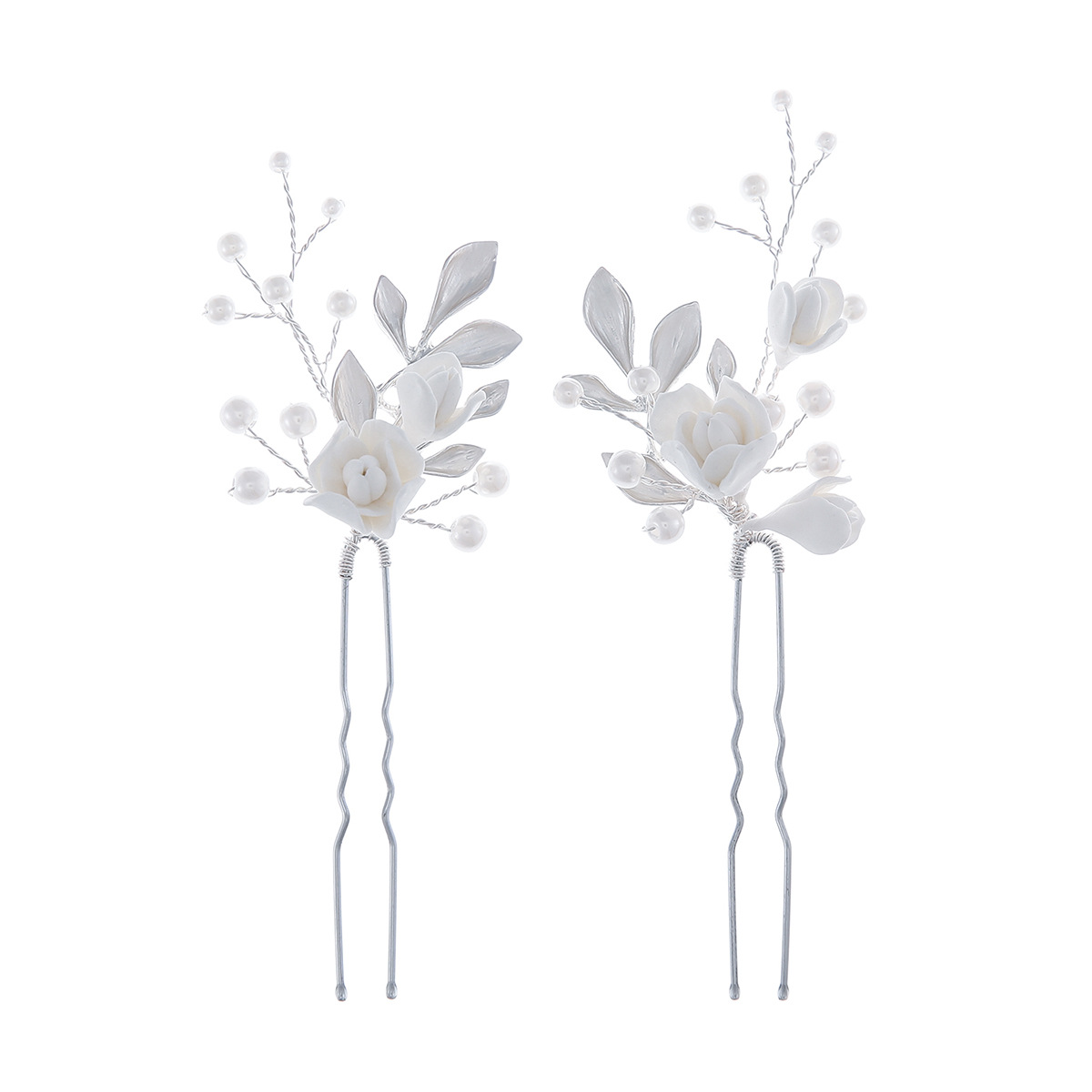 Bridal Floral U Hairpins, Handcrafted Flower and Pearl Wedding Hair Pins