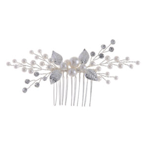 Elegant Pearl & Rhinestone Hair Comb, Leaf Bride Hair Jewelry