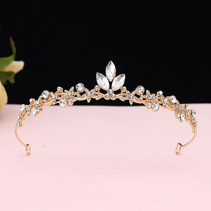 Crown Bride Korean Style Super Fairy Wedding Tiaras Set Gold Plated Crystal Alloy Headband for Adult Children's Ruby - Image 4
