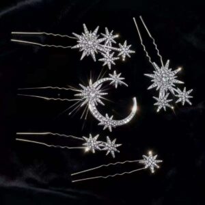 Crownia Gold Star Moon Rhinestone 8cm Luxury Crystal Starburst Hair Pins & Clips for Women Wedding Bridal Party Accessories