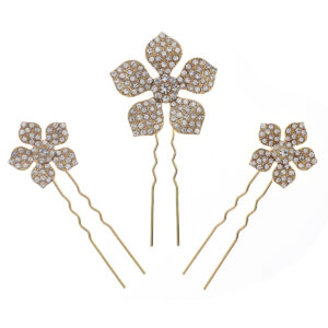 Rhinestone Flower U Hair Pin Set of 3, Sparkly Floral Bridal Hair Accessories