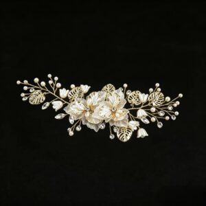 Bridal Floral Hair Clip, Handmade White Flower Pearl Crystal Wedding Hair Accessory
