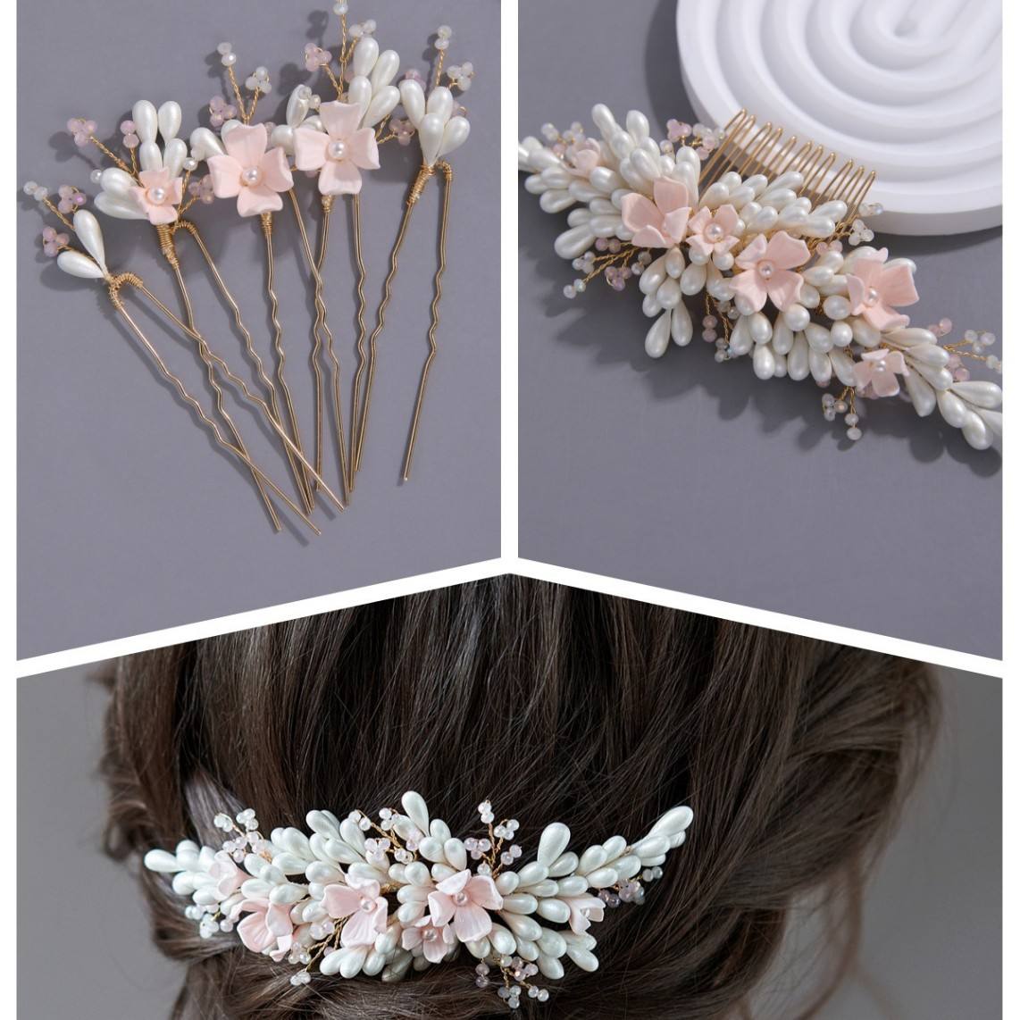 New Elegant Bridal Hair Accessories Premium Plaster Hair Comb Rhinestone Pearl Wedding Accessory Hair Comb Hairpin Set - Image 5