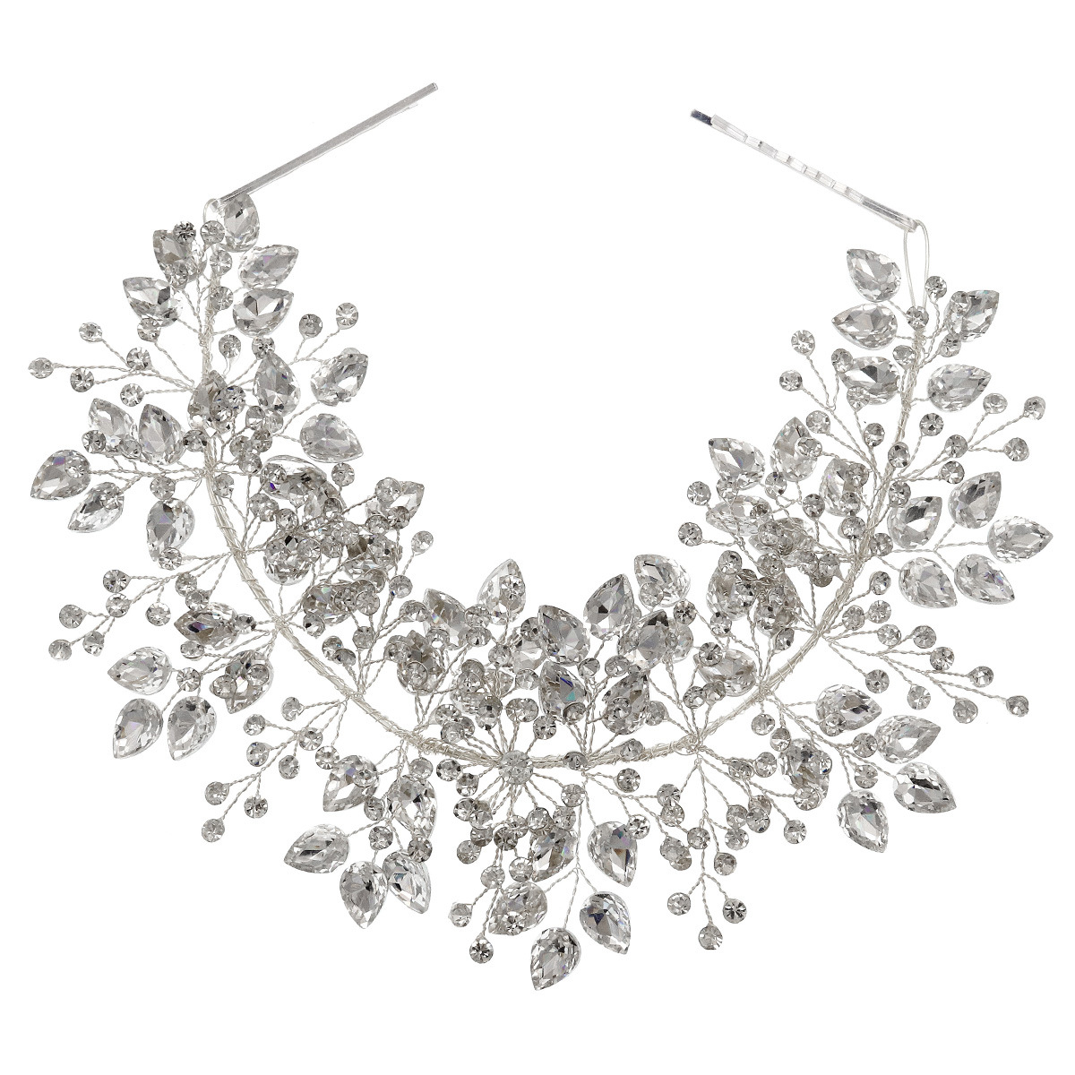 Oversized Sparkling Crystal Hair Vine, Silver Tone Branch Hair Accessory for Bride
