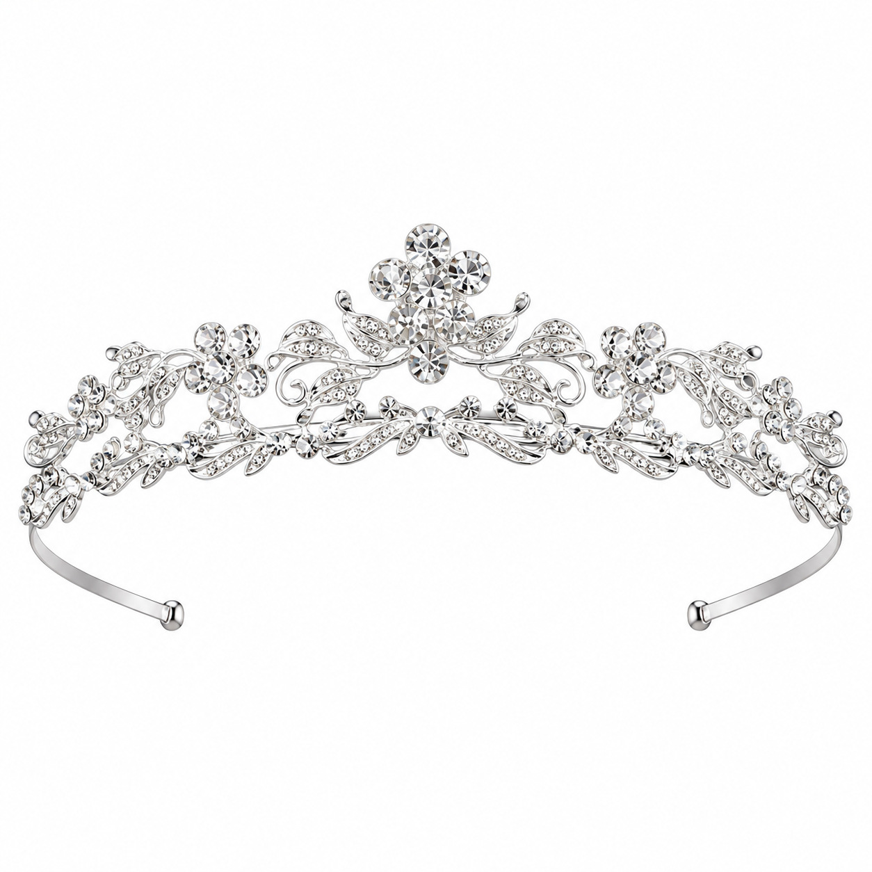 Bridal Flower Tiara, Delicate Leaf Vine Silver Metal Wedding Headband - Image 5