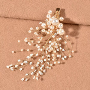 Luxurious Twig Pearl Flower Hair Clip Set, Gold Tone Wedding Hair Accessories for Bride