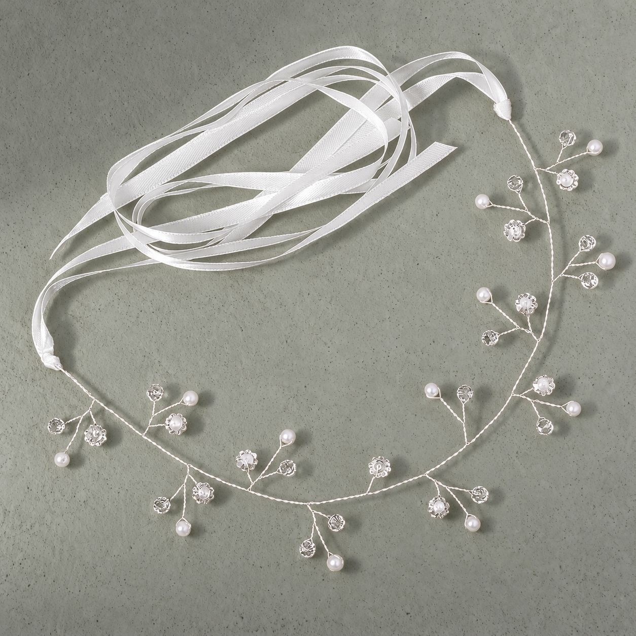 Romantic Pearl Rhinestone Hair Wrap, Thin Floral Bridal Headband for Wedding Hairstyle - Image 6