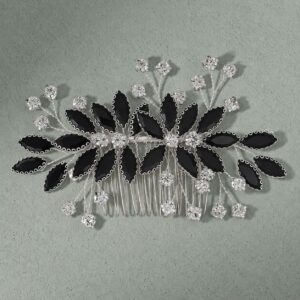 Asymmetrical Black Teardrop Crystal Hair Comb, Evening Party Hair Accessory