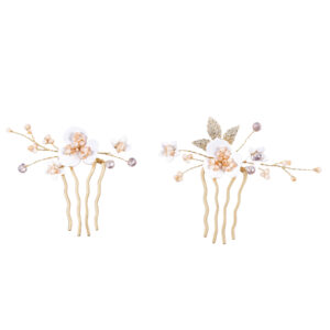Handmade White Flower Leaf Beaded Hair Comb Pair, Bridesmaid Soft Floral Hair Accessory