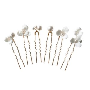 Amelie Bridal Handmade Hair Pin Set Porcelain Flower Pearl Accessories Hair Jewelry Sticker Bridal Wedding Decoration Headpiece