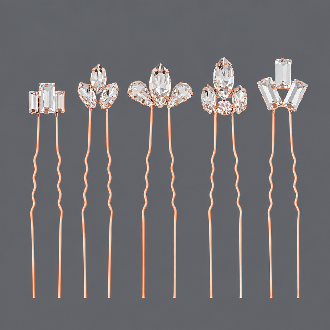 Modern Geometric Crystal Hair Pin Set, Rose Gold Tone Hair Accessories for Bride - Image 5