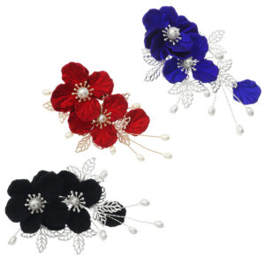 Vintage Big Flower Pearl Hair Barrette, Gold / Silver Tone Leaf Hair Clip for Party & Photoshoot