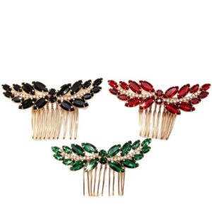 Elegant Red Marquise Stone Hair Comb, Sparkling Leaf Bridal Updo Hair Accessory