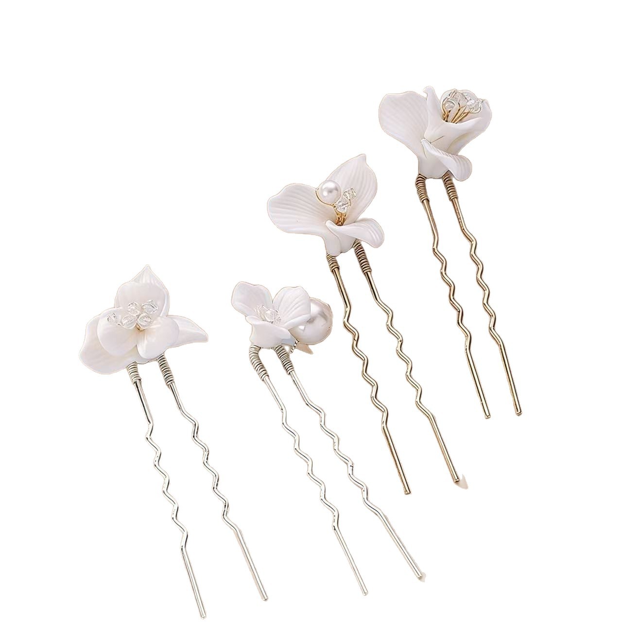 Minimalist White Flower Pearl U-pins, Bridal & Bridesmaid Hair Decor Set - Image 5