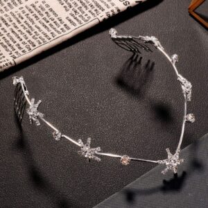 Trendy Gold Silver New Wedding Bride Headpiece Star Personality Design Rhinestone Headband Elegant Headdress Hair Comb
