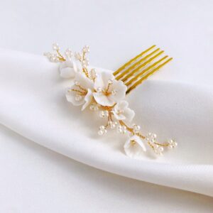 Porcelain Flower Bridal Hair Comb: White Floral Wedding Hairpiece