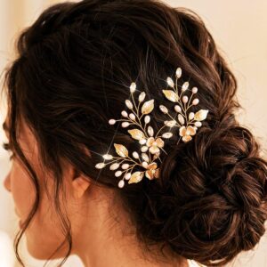 CASDRE Gold Hair Accessories Flower Rhinestone Wedding Clips for Women | Goddess Bridal Hair Pins Decorative Jewelry Leaf Headpiece for Wedding Hairstyles
