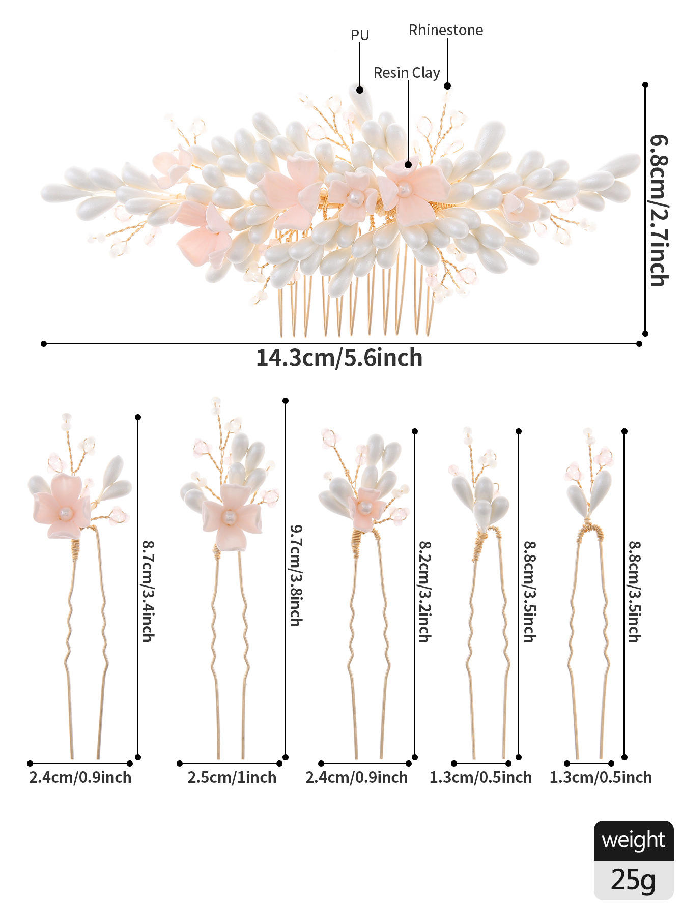 New Elegant Bridal Hair Accessories Premium Plaster Hair Comb Rhinestone Pearl Wedding Accessory Hair Comb Hairpin Set