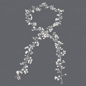 Bohemian Pearl Rhinestone Long Hair Vine, Silver Tone Wedding Hair Wreath for Bride